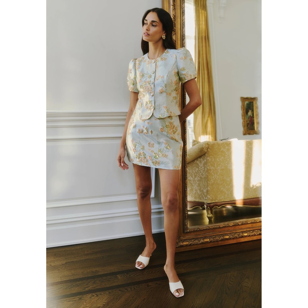 Kourt Aurea Floral Brocade 2 Piece Skirt Set Metallic Gold Frosty Rose Mint 2